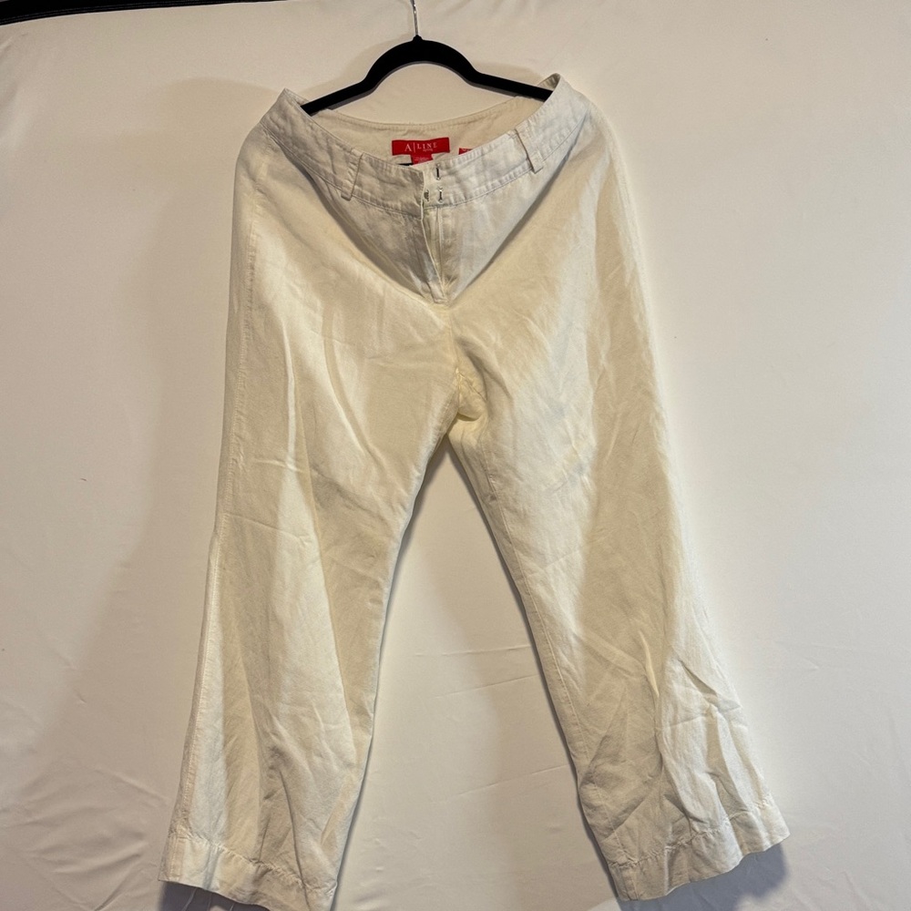 A Line Petite White Linen Trousers
